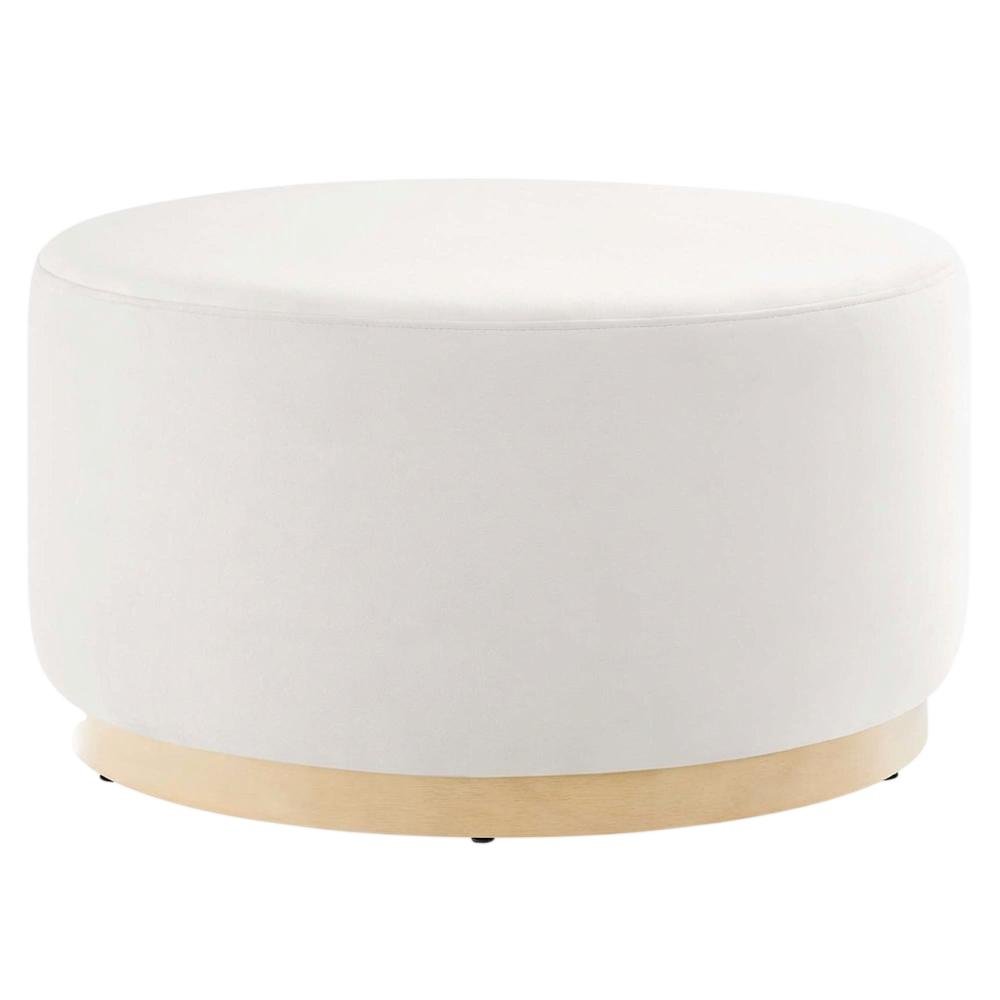 Round Performance Velvet Ottoman With Upholstered Top For Outdoor Use. Picture 1