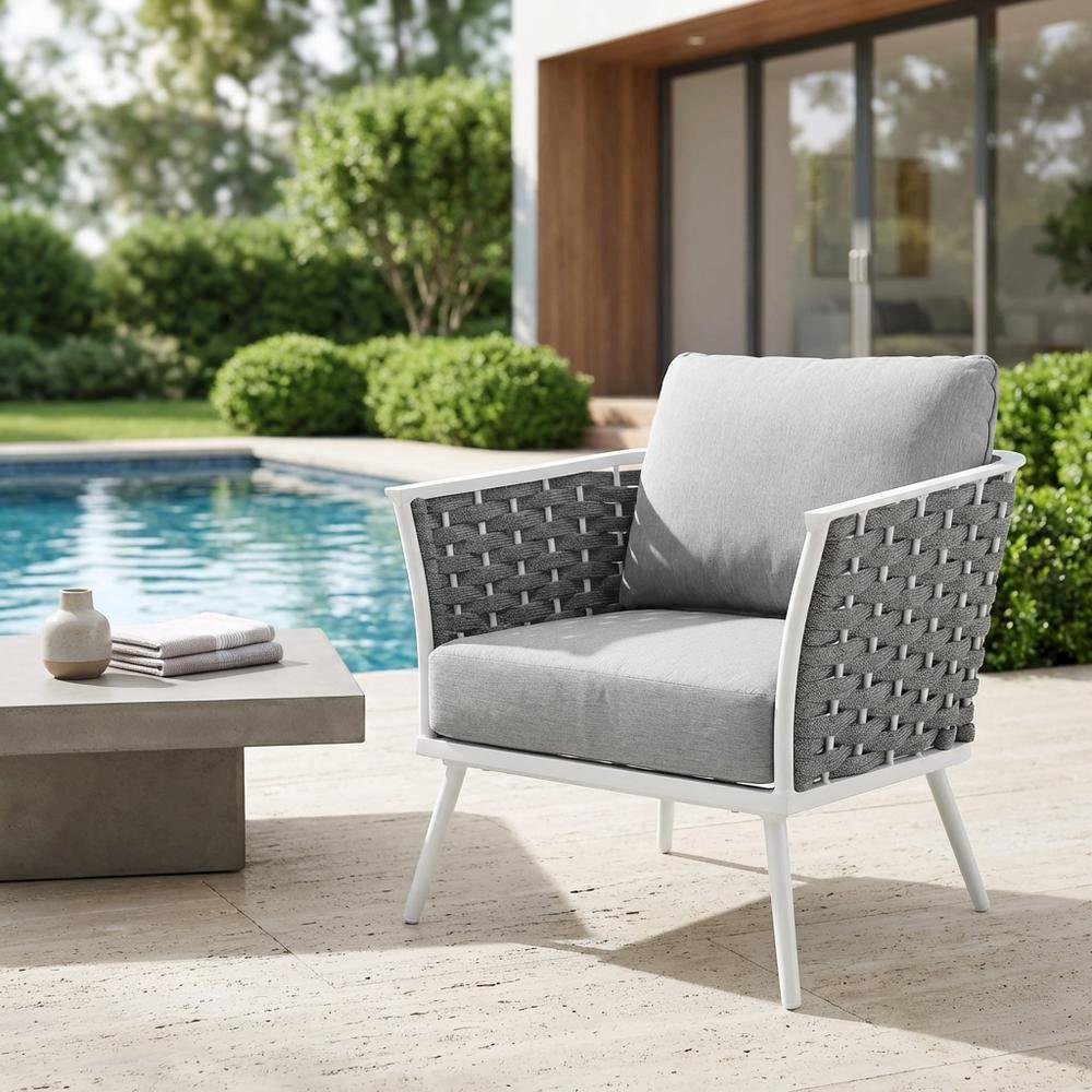 Aluminum Outdoor Patio Armchair With Cushioned Seat And Armrests. Picture 3