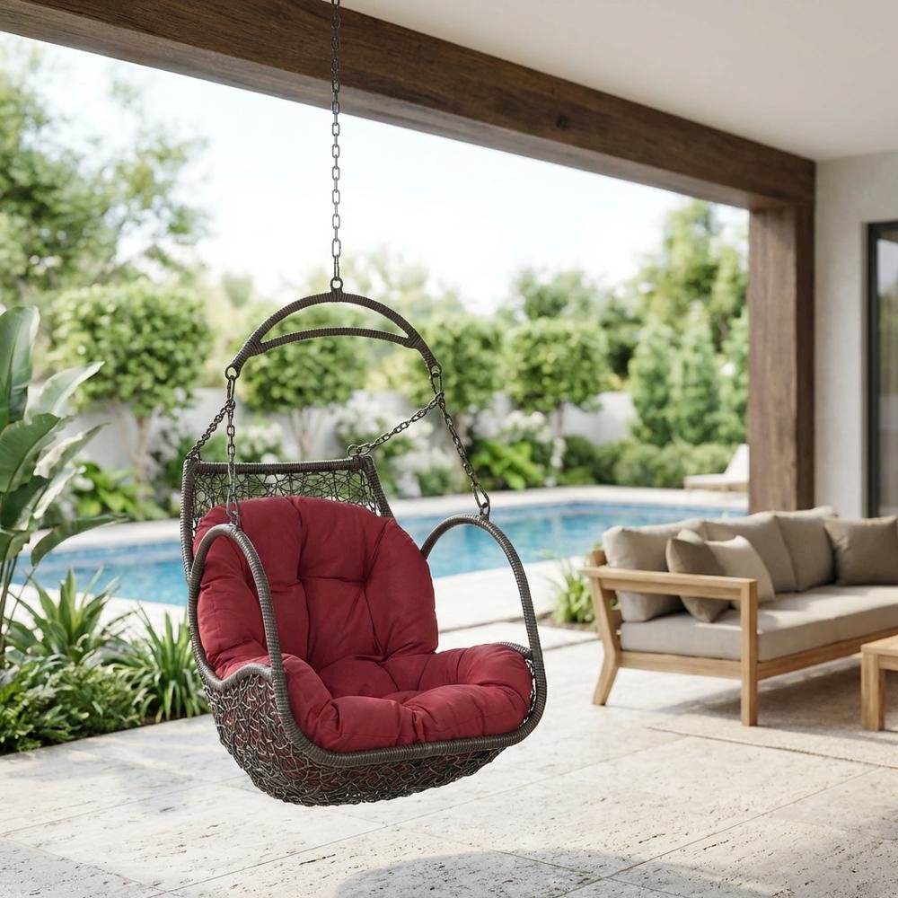 Outdoor Patio Swing Chair Without Stand In Gray With Cushions. Picture 3