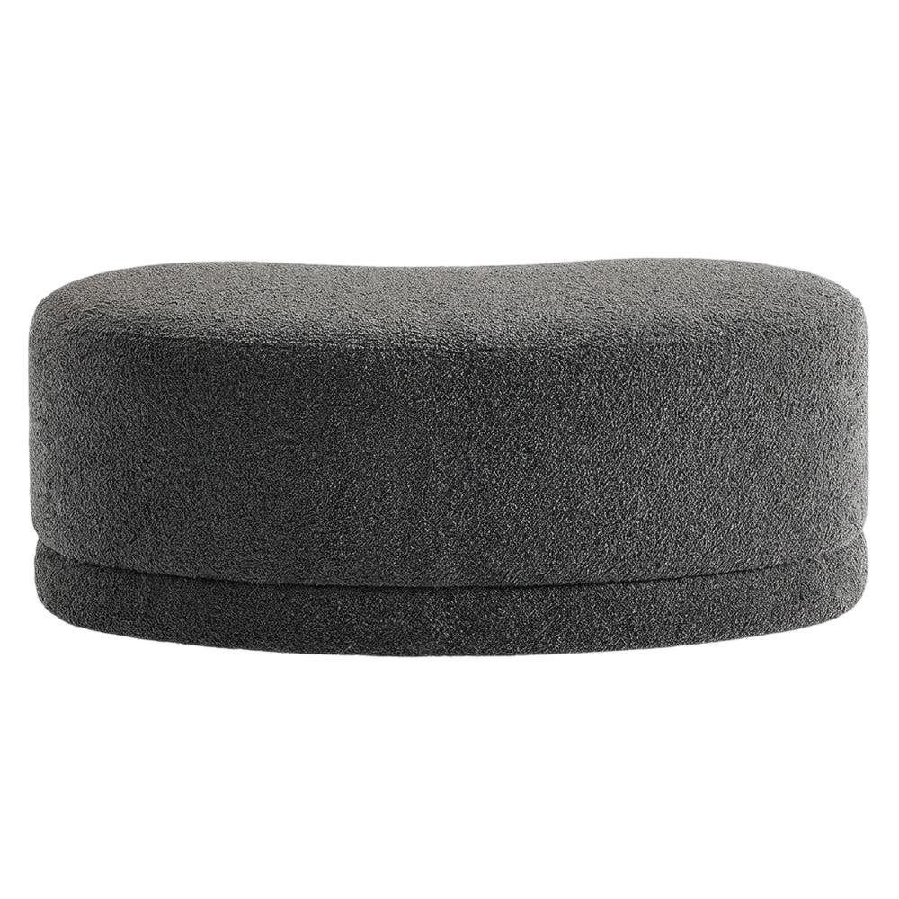 Upholstered Outdoor Ottoman Bench With Cushioned Top In Neutral Fabric. Picture 4