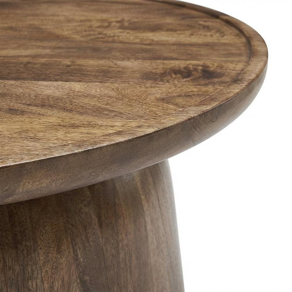Round Wood Coffee Table with Sleek Design and Solid Oak Finish. Picture 6