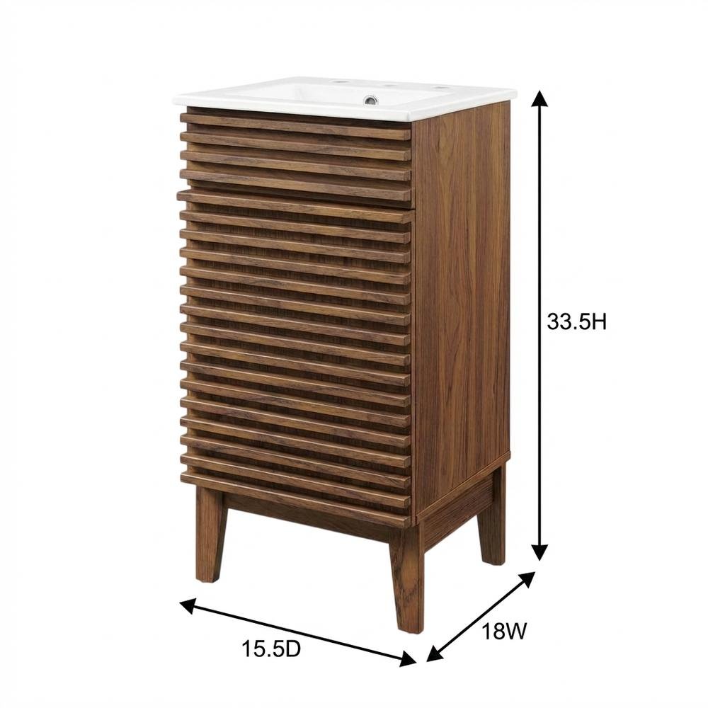 Walnut White 18-Inch Floor-Mount Bathroom Vanity Cabinet with Sink. Picture 7
