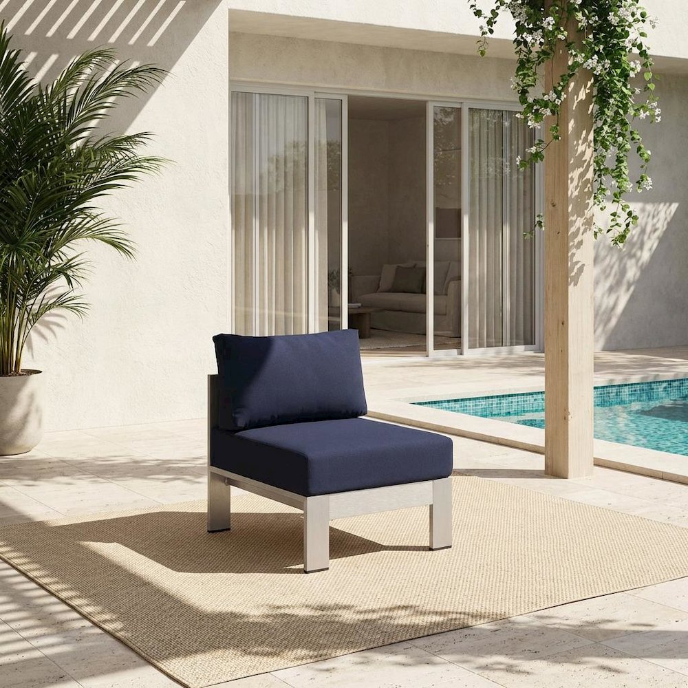 Aluminum Fabric Outdoor Lounge Chair With Armless Design And Cushioned Seat. Picture 2