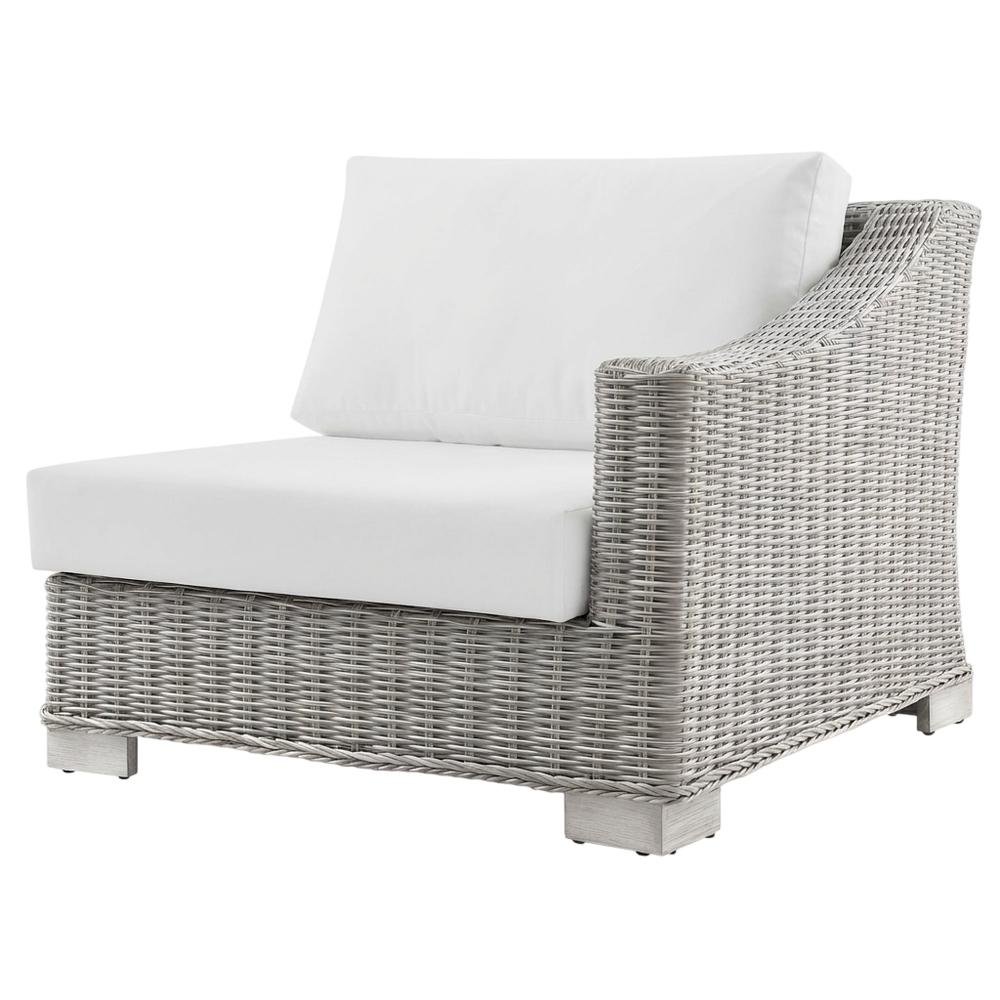 Outdoor Patio Wicker Rattan Left-Arm Chair With Cushioned Backrest. Picture 1