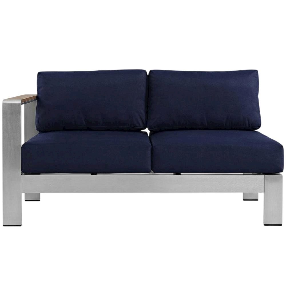 Outdoor Left-Arm Corner Sectional Loveseat - Aluminum Frame, Cushioned Seating. Picture 4
