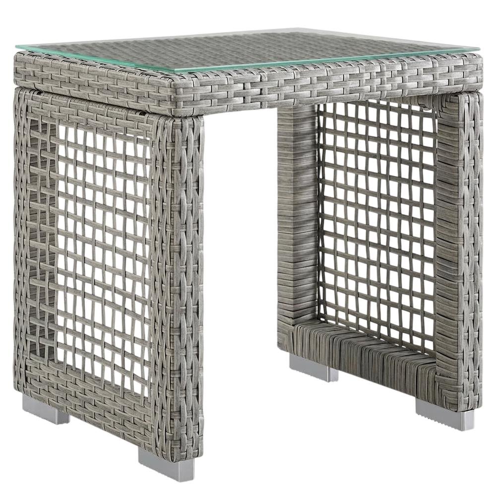 Wicker Rattan Outdoor Side Table in Neutral Finish with Weather-Resistant Design. Picture 1