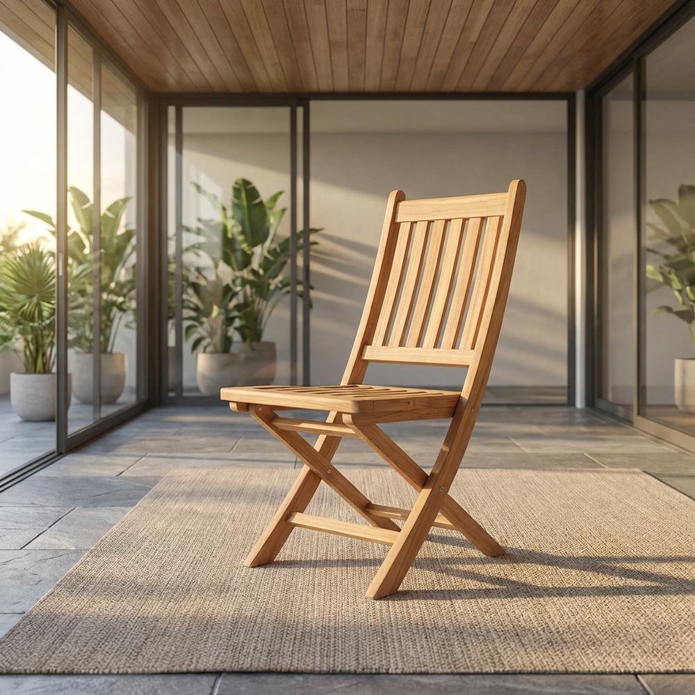 Weather-Resistant Teak Outdoor Folding Chair With Comfortable Backrest. Picture 2