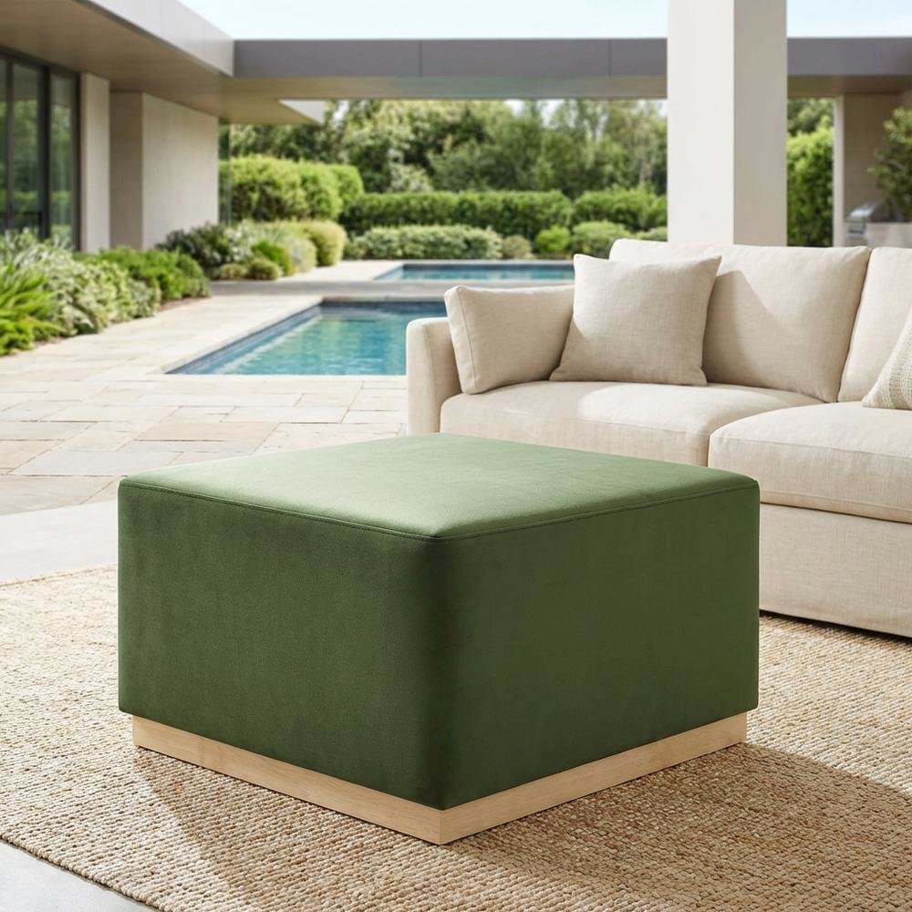 Square Performance Velvet Ottoman, Neutral Color, Plush Upholstery, Patio Spaces. Picture 3