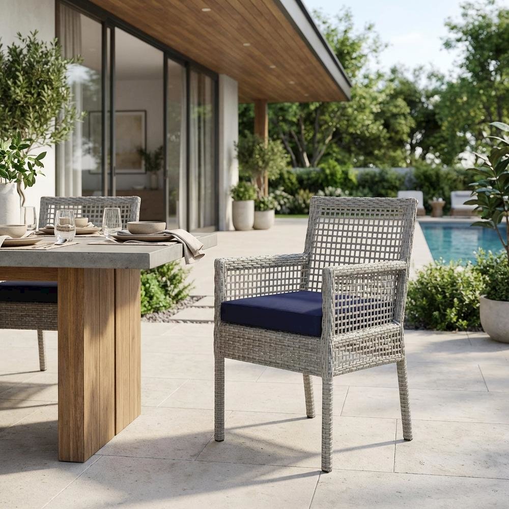 Outdoor Patio Wicker Rattan Armchair for Dining, Cushioned, Lounge Style. Picture 3