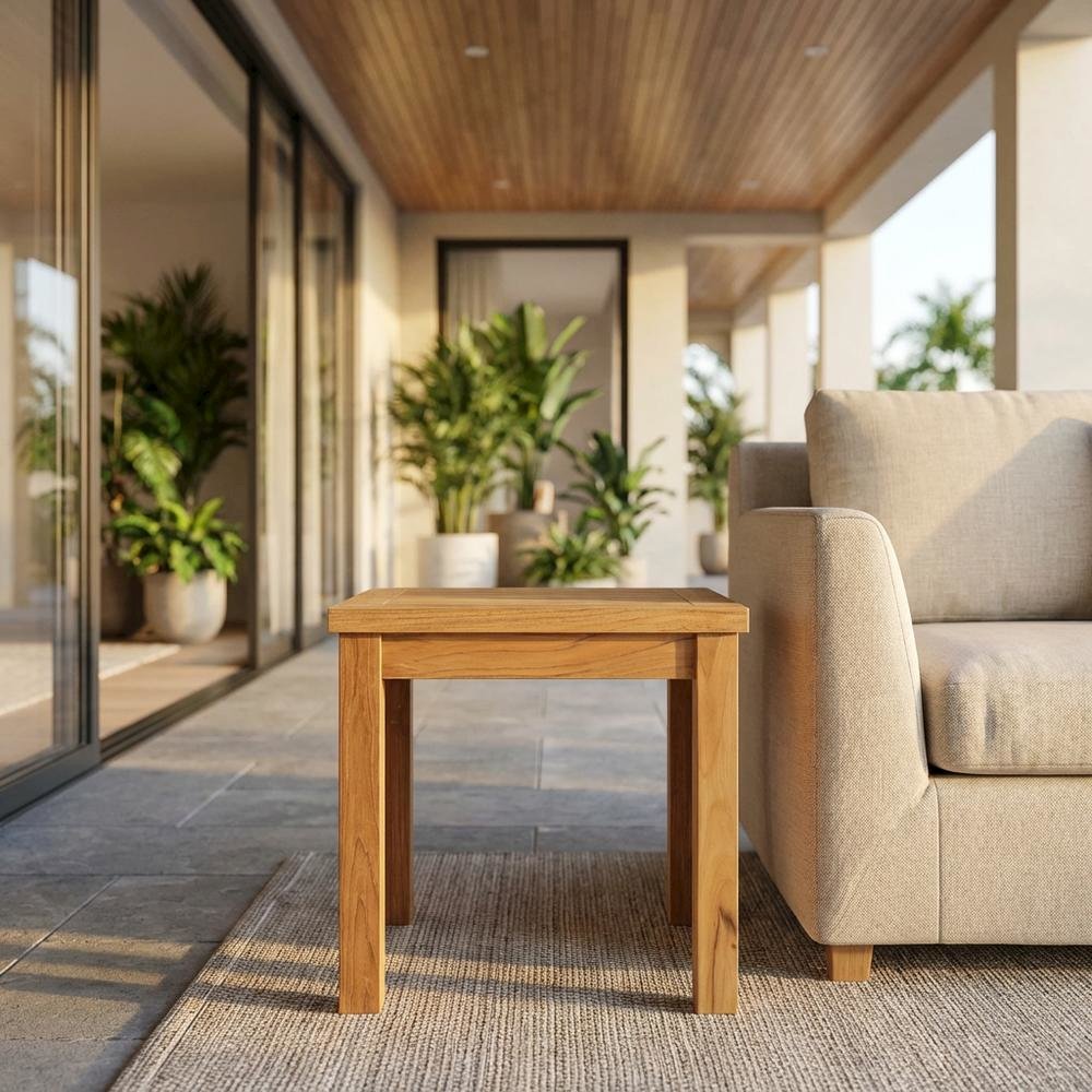 Teak Outdoor Patio Side Table With Elegant Finish And Sturdy Design. Picture 2