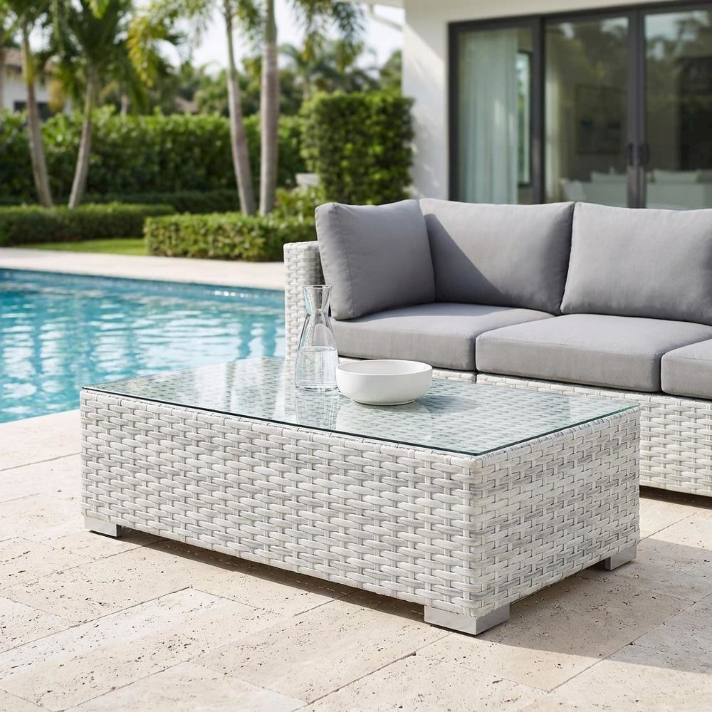 Contemporary Outdoor Patio Coffee Table With Weather-Resistant Surface. Picture 3