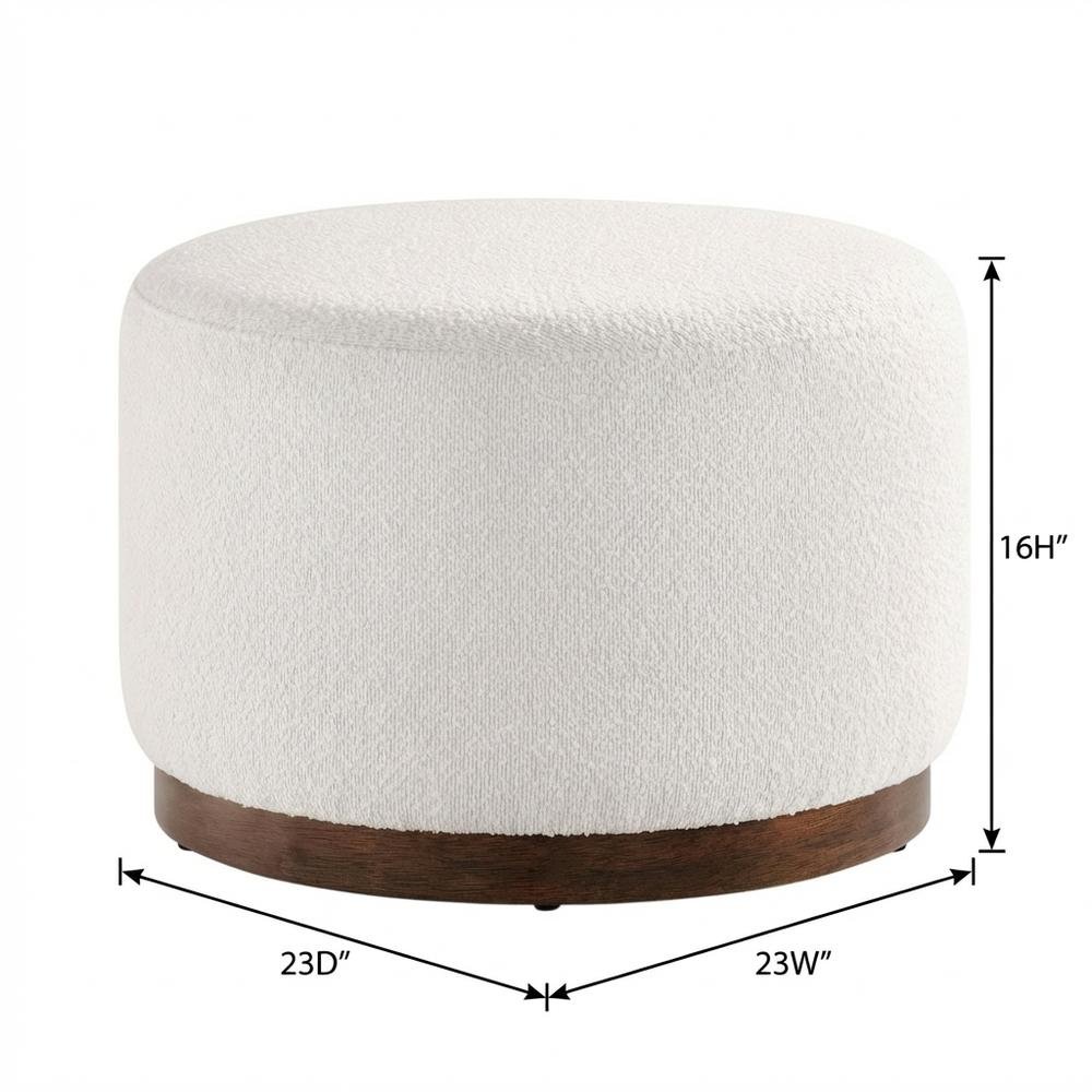Round Boucle Upholstered Ottoman For Outdoor Lounge And Seating. Picture 7