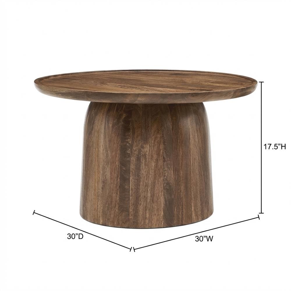 Round Wood Coffee Table with Sleek Design and Solid Oak Finish. Picture 7