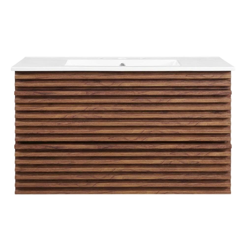 Walnut White 36-Inch Wall-Mount Bathroom Vanity with Ceramic Sink. Picture 4