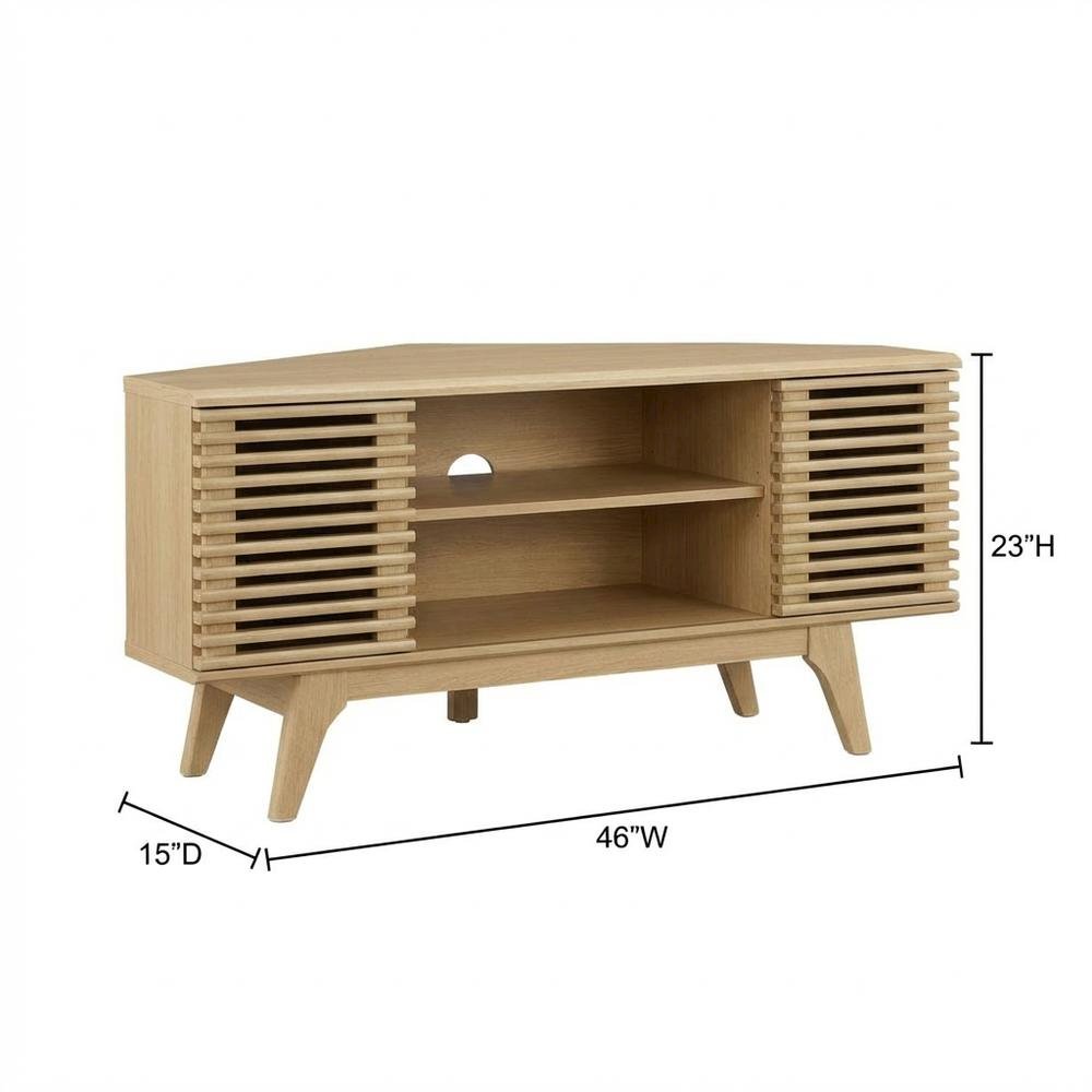 Brown wood corner TV stand with sleek design and sturdy construction. Picture 7