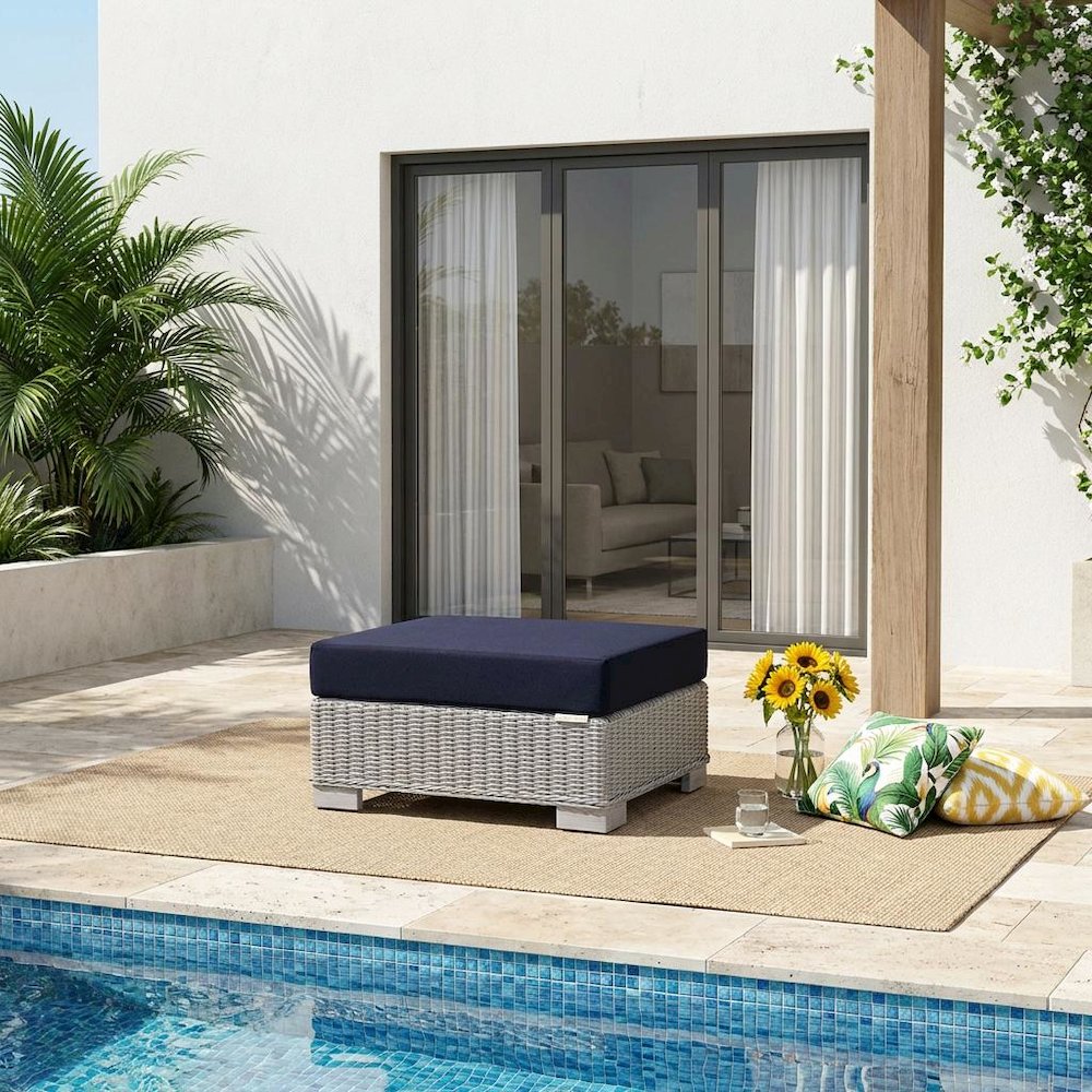 Outdoor Patio Wicker Rattan Ottoman With Cushioned Top And Sturdy Frame. Picture 2