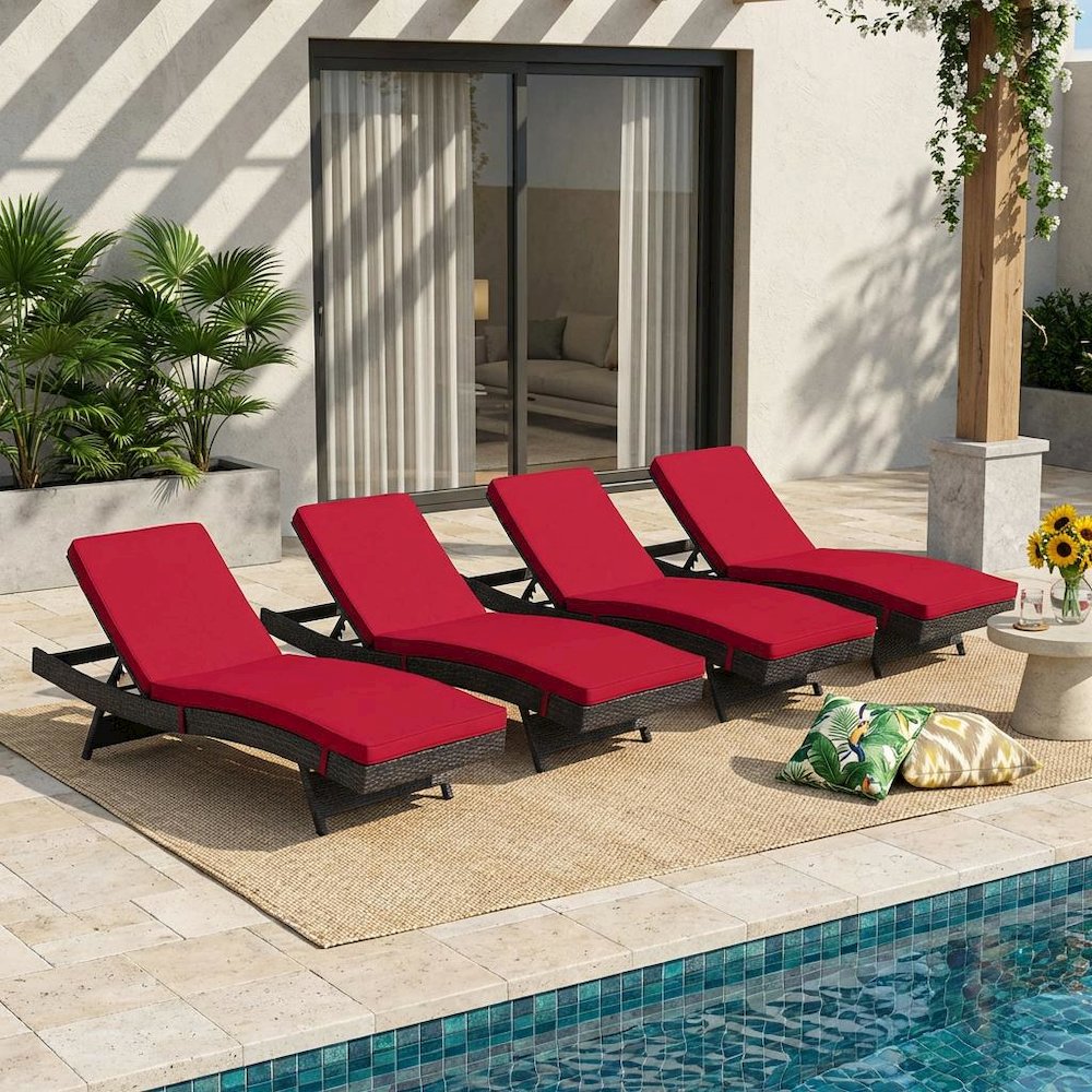 Outdoor Patio Chaise Set Of 4 With Cushioned Lounge Chairs, Backyard Relaxation. Picture 2