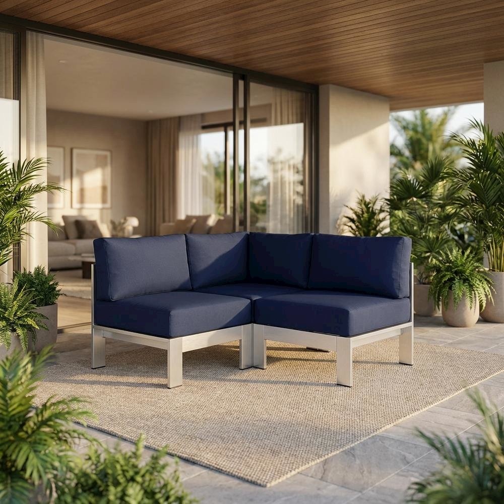 Aluminum Corner Sofa For Outdoor Patio With Cushioned Seating. Picture 2