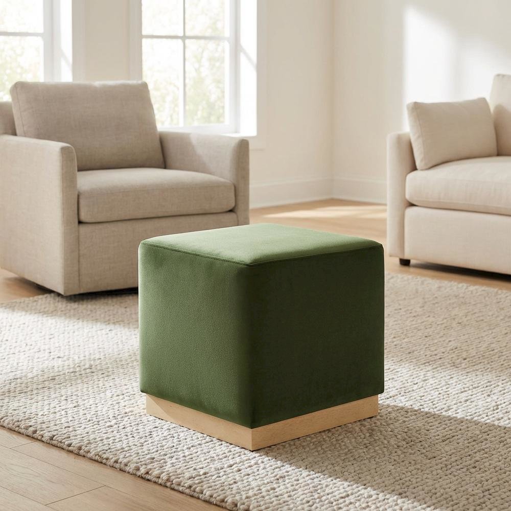 Performance Velvet Upholstered Ottoman With Square Design And Compact Size. Picture 3
