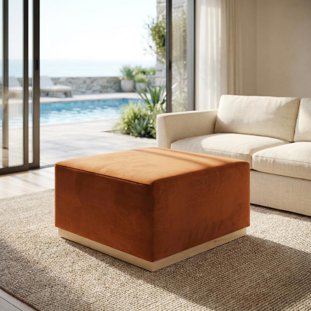Square Performance Velvet Ottoman In Neutral Color, Outdoor Spaces, 28-Inch Size. Picture 3