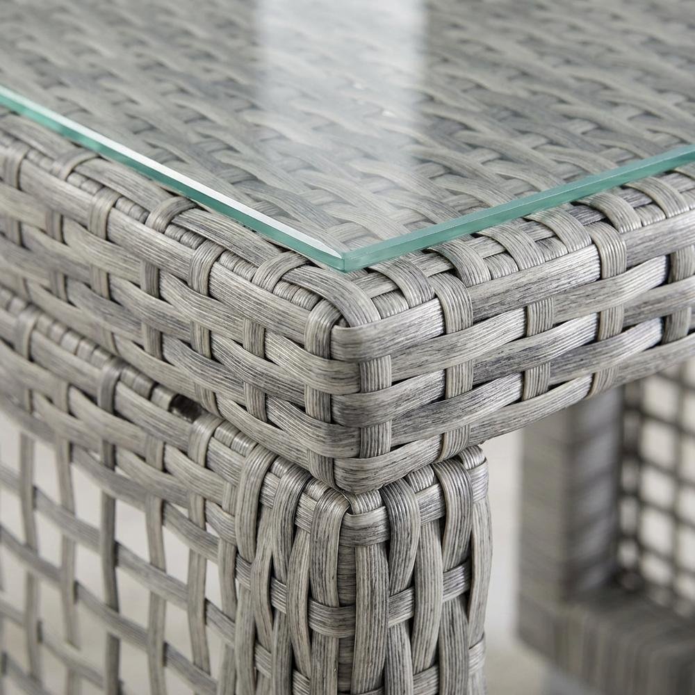 Wicker Rattan Outdoor Side Table in Neutral Finish with Weather-Resistant Design. Picture 5