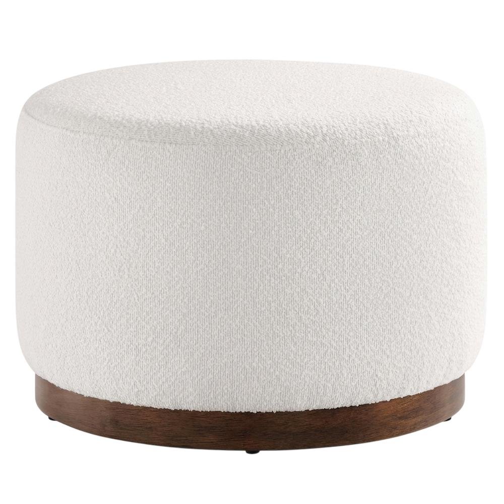 Round Boucle Upholstered Ottoman For Outdoor Lounge And Seating. Picture 1