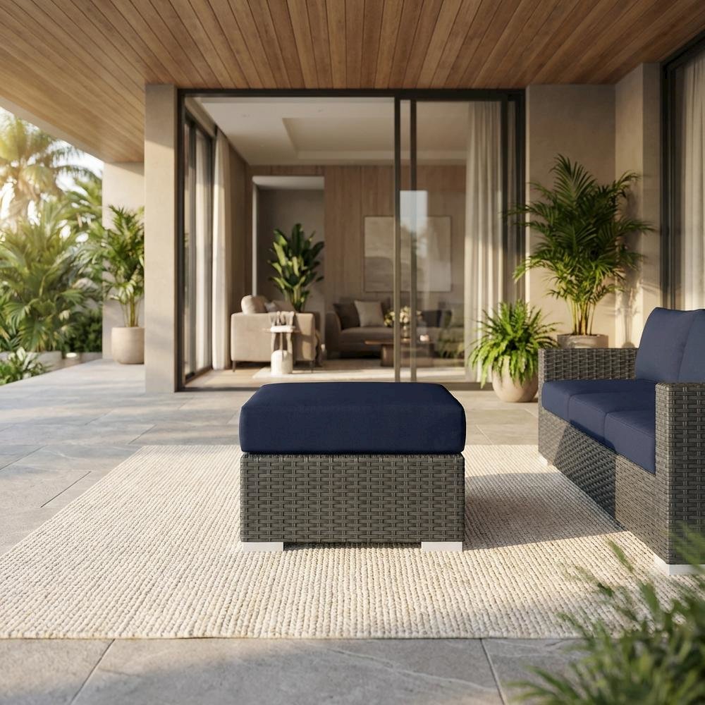 Stylish Outdoor Ottoman with Durable Fabric and Comfortable Design. Picture 2