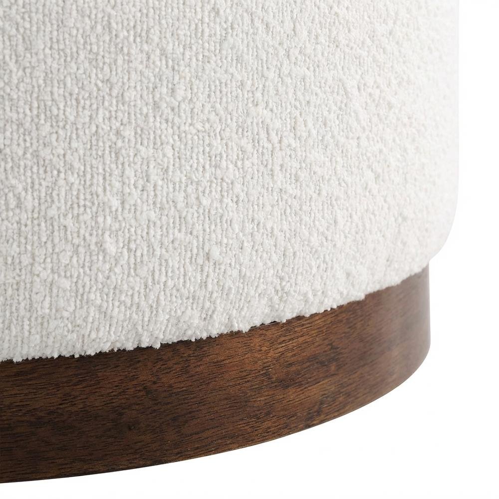 Round Boucle Upholstered Ottoman For Outdoor Lounge And Seating. Picture 6