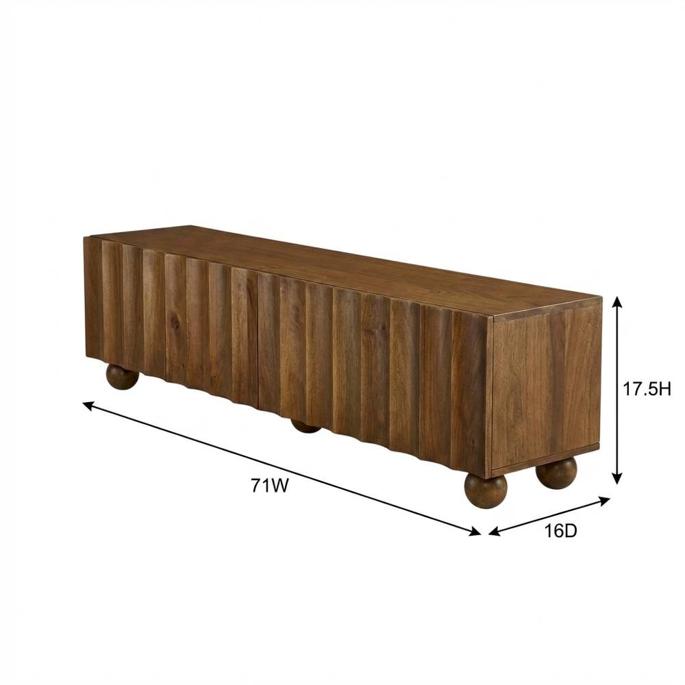 Scalloped Wood TV Stand in Neutral Finish with Spacious Storage. Picture 7