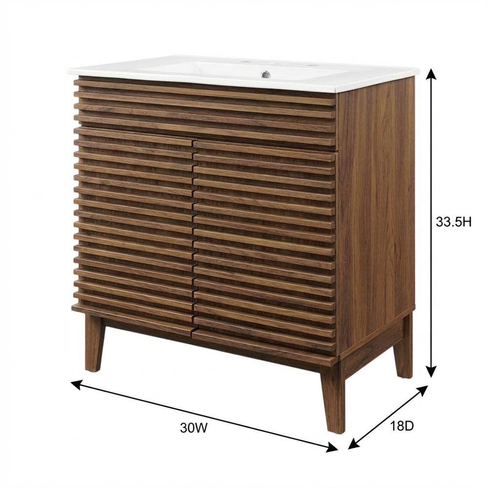 Walnut White 30-Inch Floor-Mount Bathroom Vanity Cabinet with Sink. Picture 7
