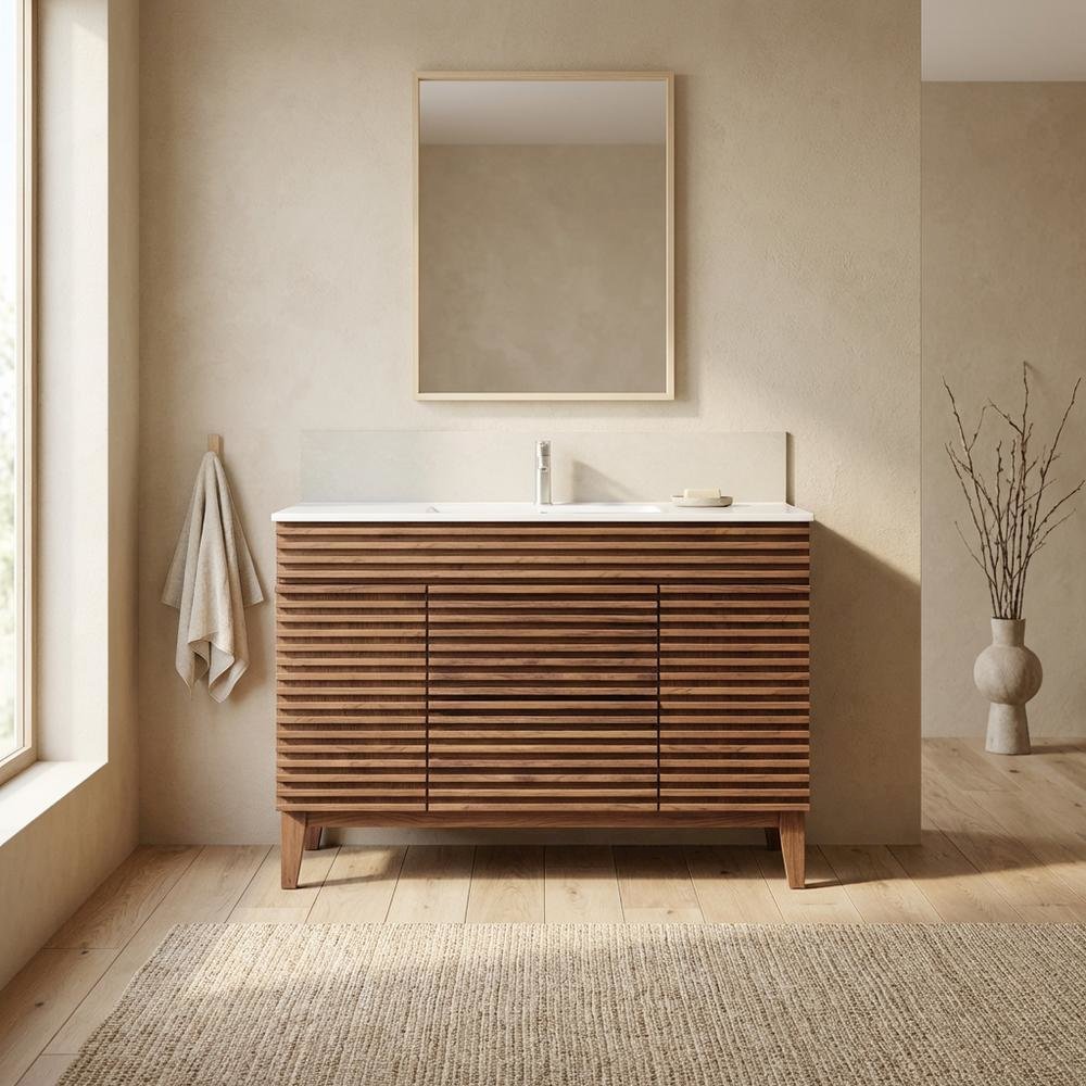 Walnut White 48-Inch Floor-Mount Single Sink Bathroom Vanity. Picture 2