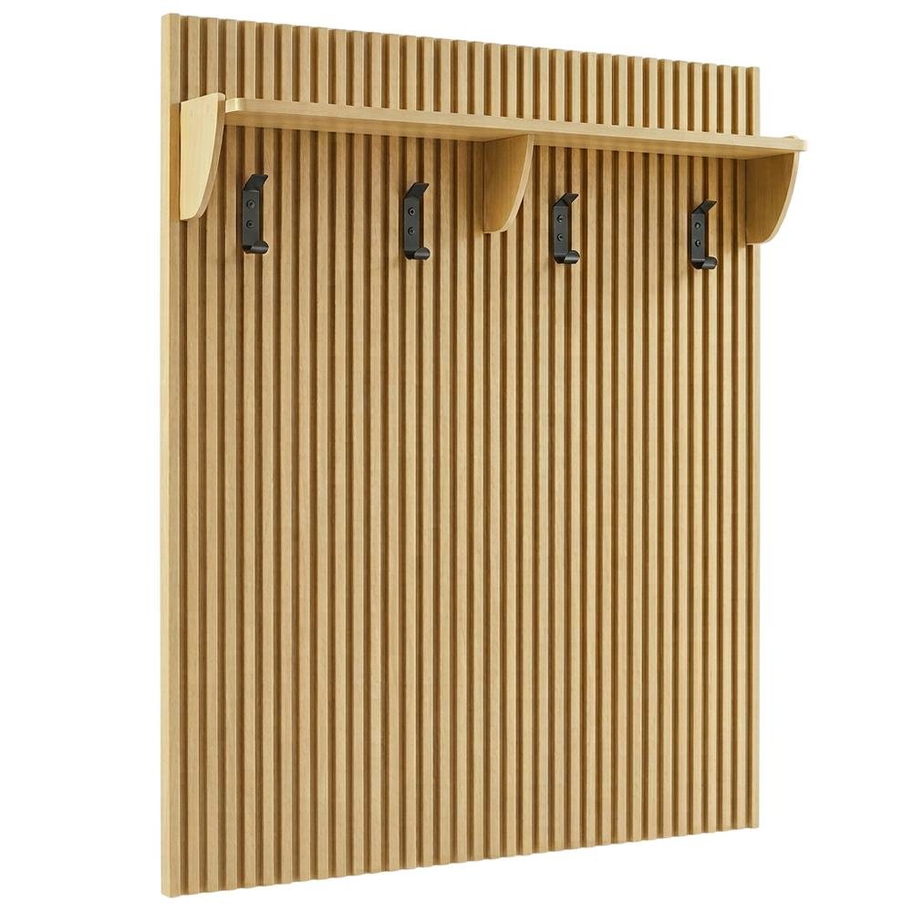 Brown Fluted Coat Rack Panel, Upper Shelf, Modern Entryway Hooks. Picture 1