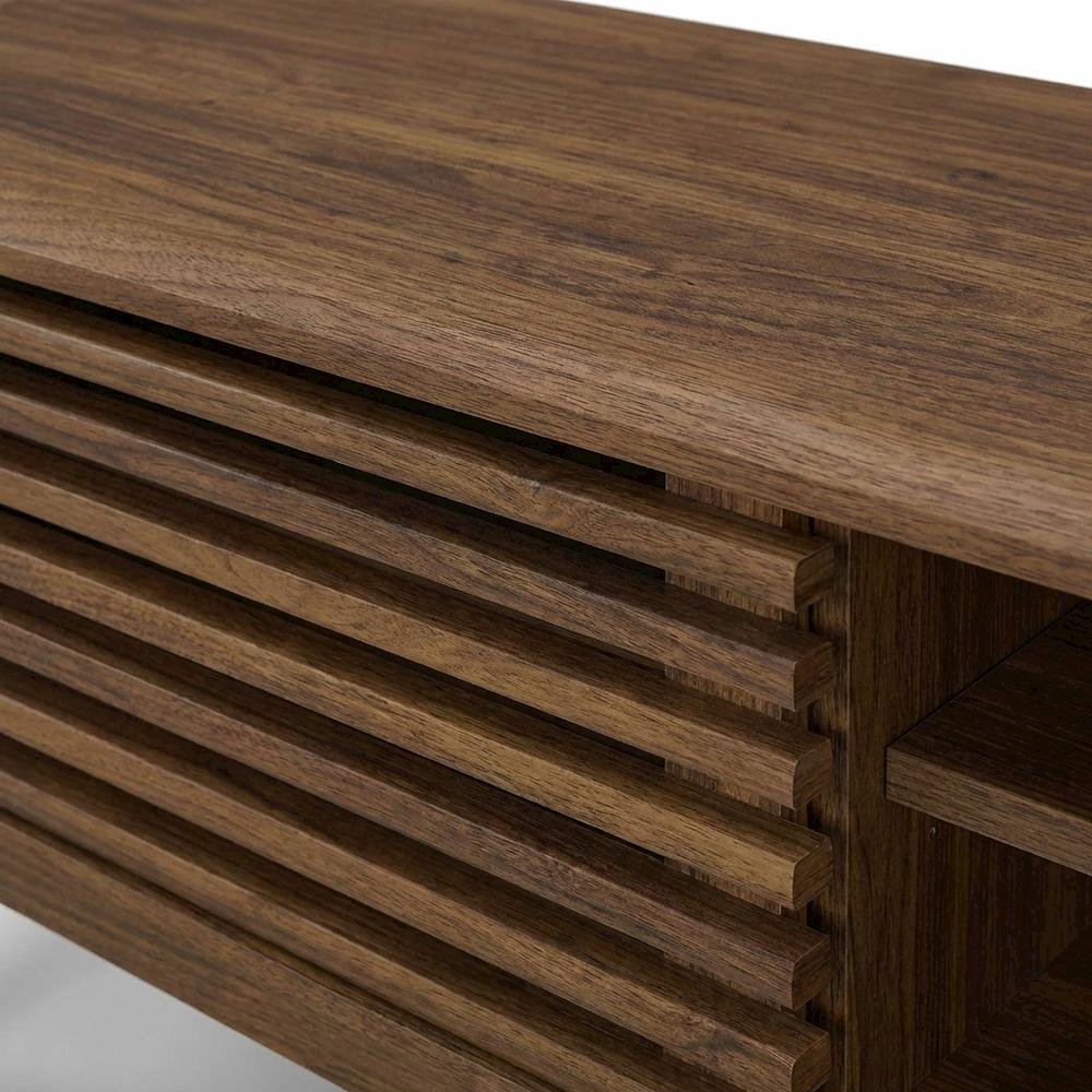 Brown wood entertainment center with spacious TV stand and sleek design. Picture 5