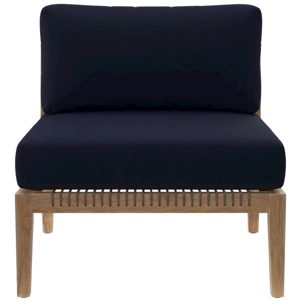 Teak Wood Outdoor Lounge Chair With Cushions And Armless Design. Picture 4