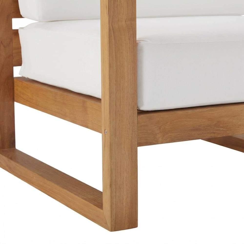 Outdoor Patio Teak Wood Left-Arm Lounge Chair With Cushioned Seat, Durable Frame. Picture 6