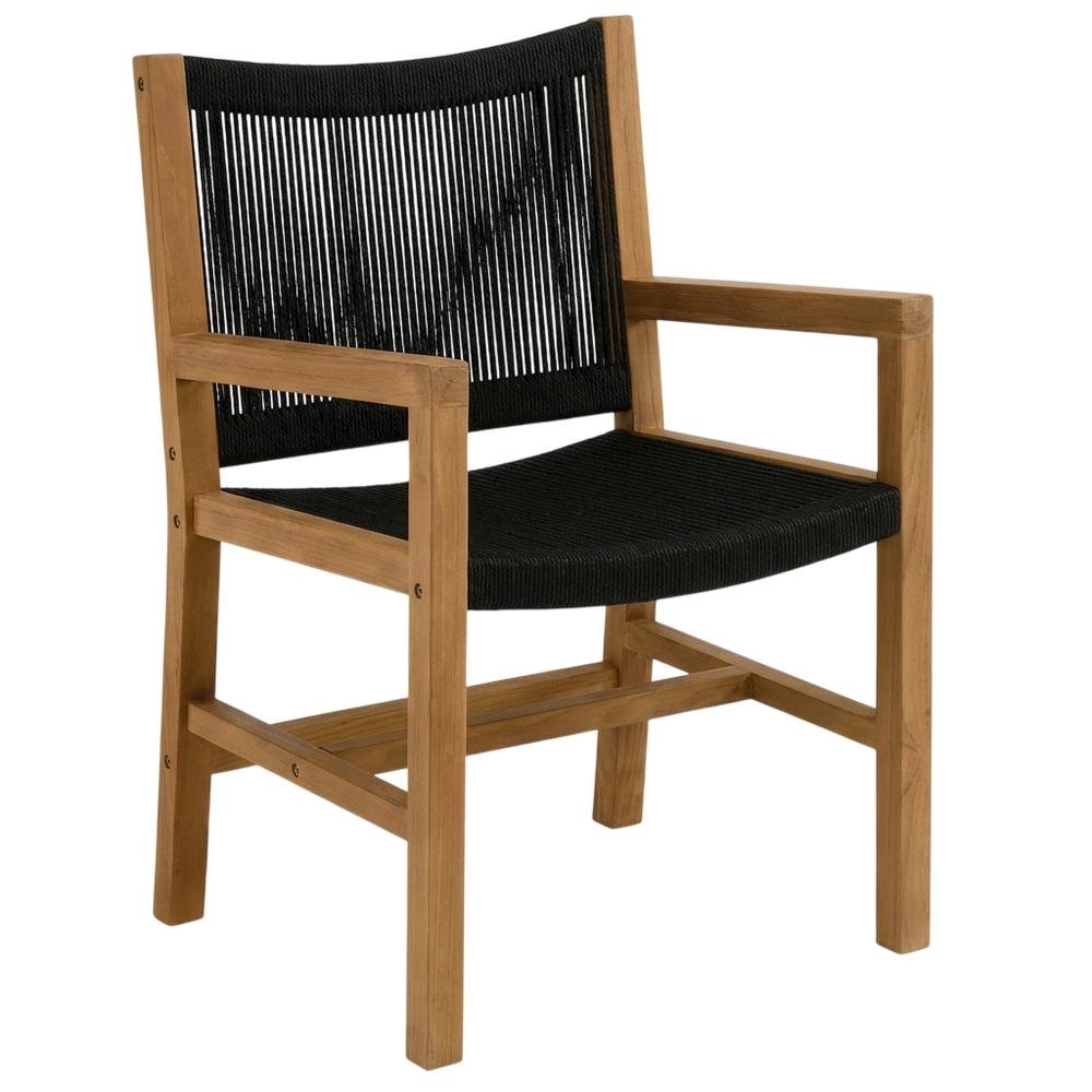 3-Piece Outdoor Patio Teak And Rope Armchair Set With Folding Side Table. Picture 1