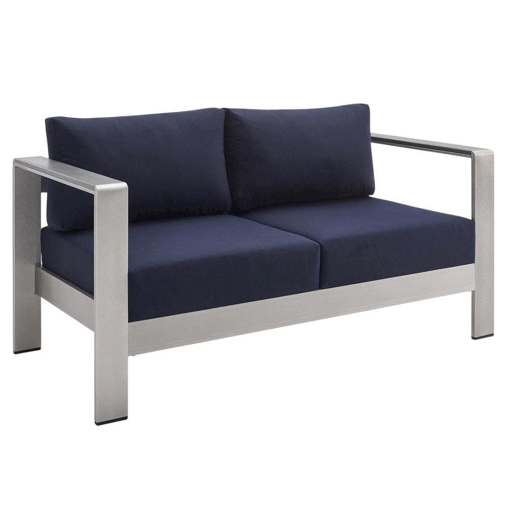 Aluminum Outdoor Loveseat with Fabric Cushions for Patio Comfort. Picture 1
