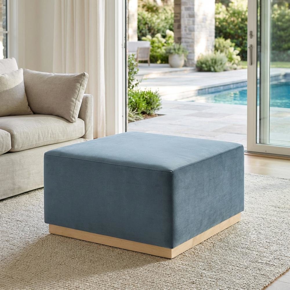 Square Velvet Ottoman With Modern Design For Outdoor Use. Picture 3