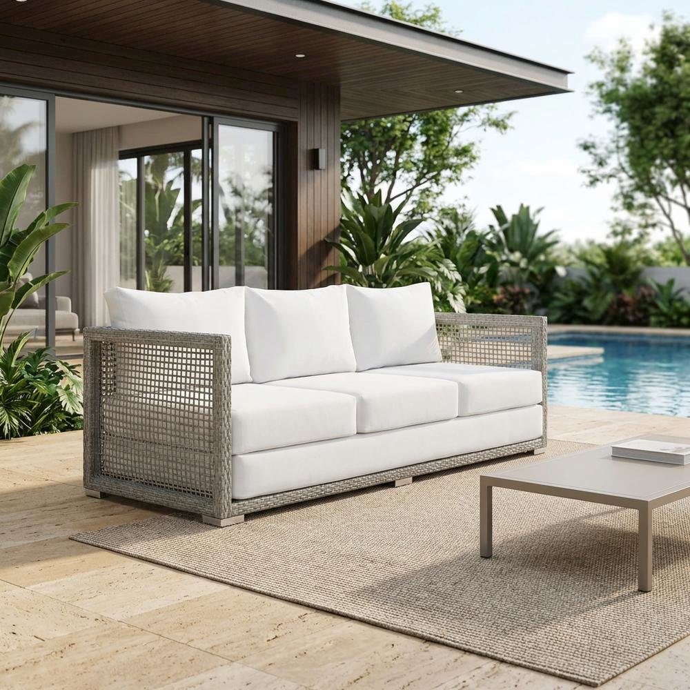 Outdoor Wicker Rattan Sofa with Armrest and Back Cushion for Patio Lounge. Picture 3