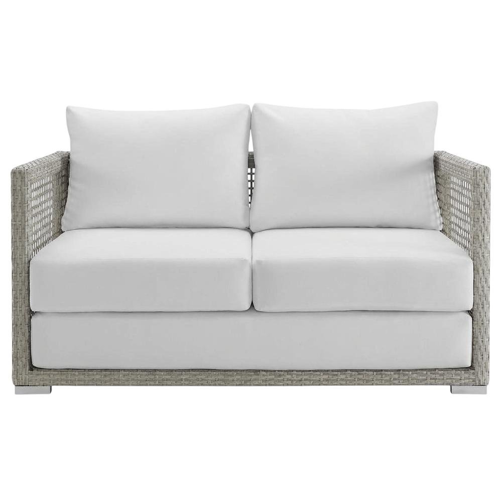 Outdoor Wicker Rattan Loveseat With Cushions And Armrests. Picture 4