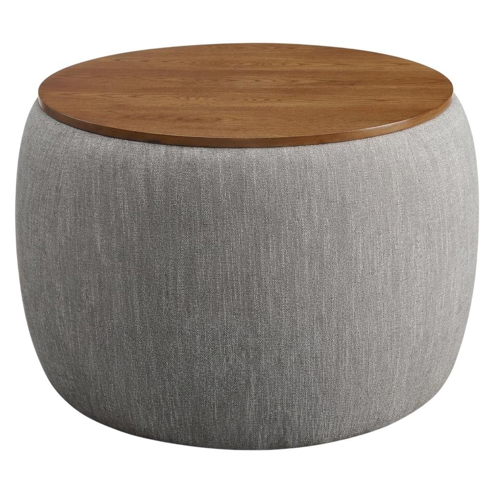 Woven Heathered Fabric Upholstered Storage Ottoman, Soft Cushion Seat, Durable. Picture 1