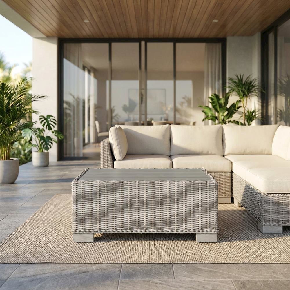 Outdoor Wicker Rattan Coffee Table, Weather-Resistant Finish For Patio Lounge. Picture 2