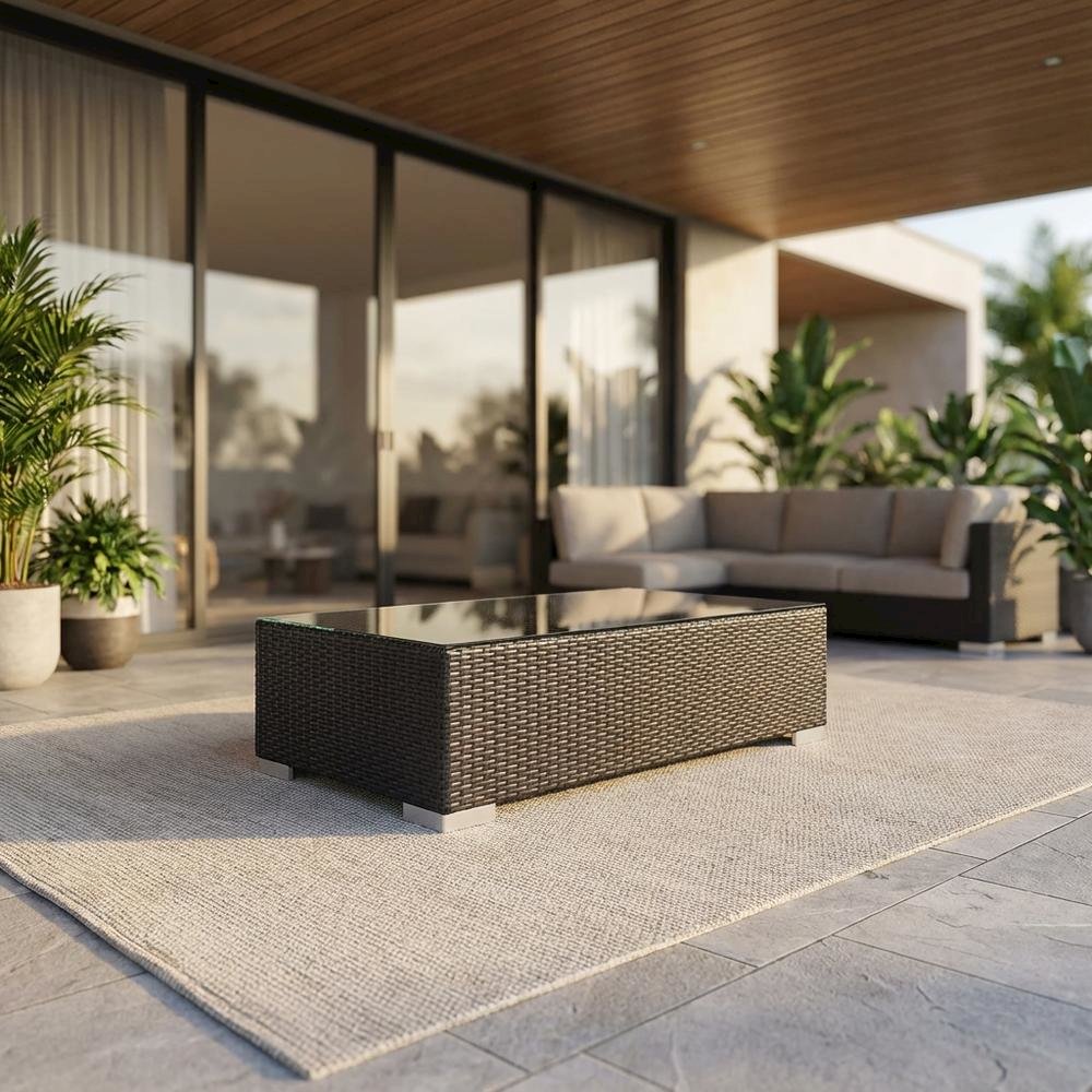 Modern Outdoor Coffee Table With Durable Wood Finish For Patio Use. Picture 2