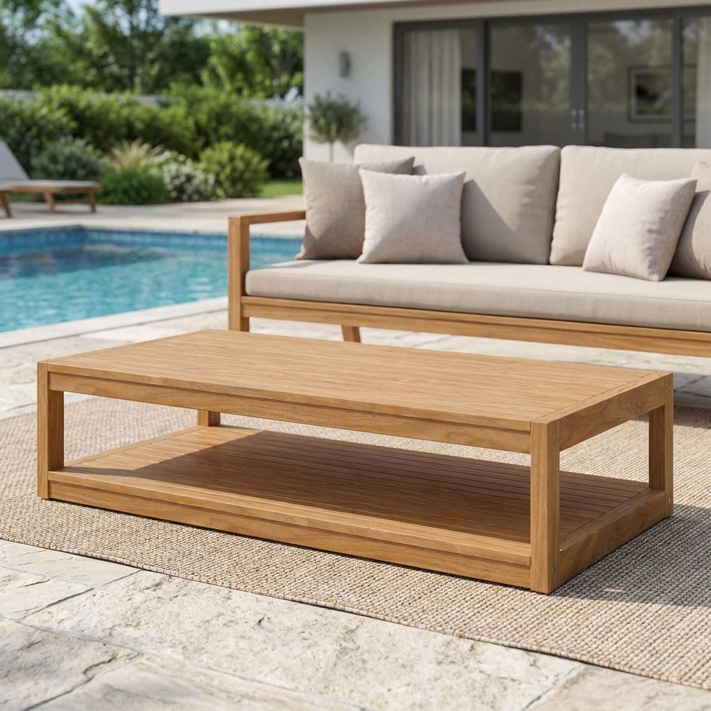 Teak Wood Outdoor Coffee Table With Sturdy Construction And Elegant Design. Picture 3