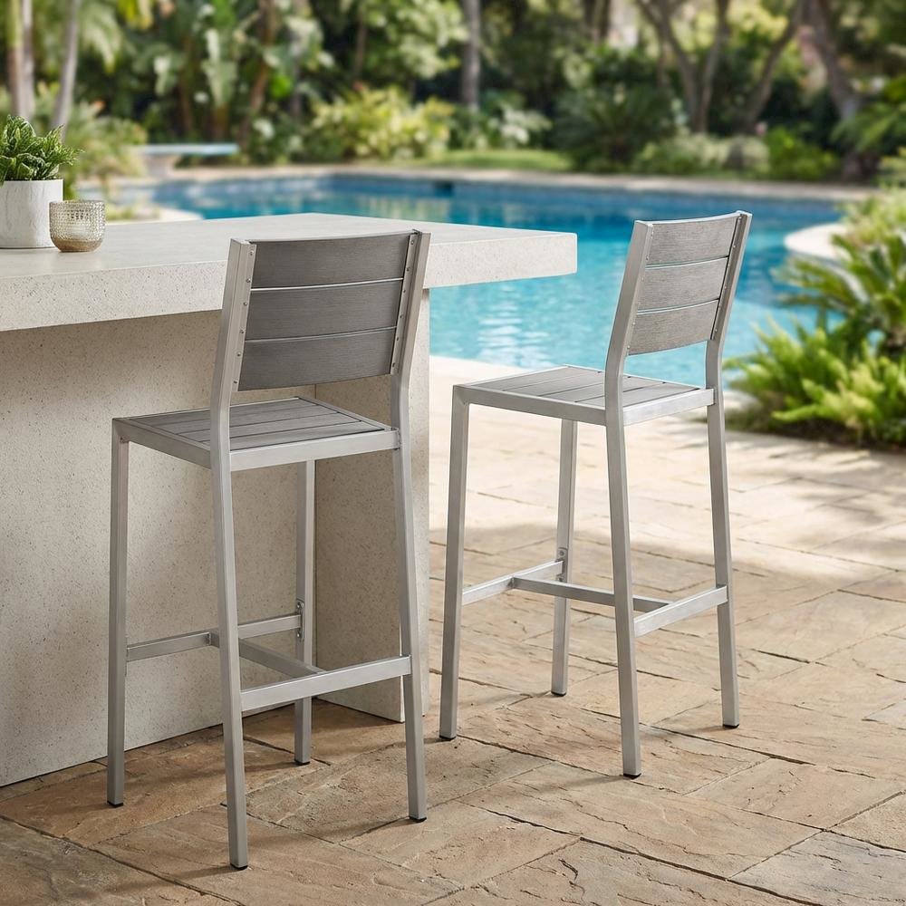 Outdoor Patio Aluminum Armless Bar Stool Set Of 2 With Durable Frame. Picture 3