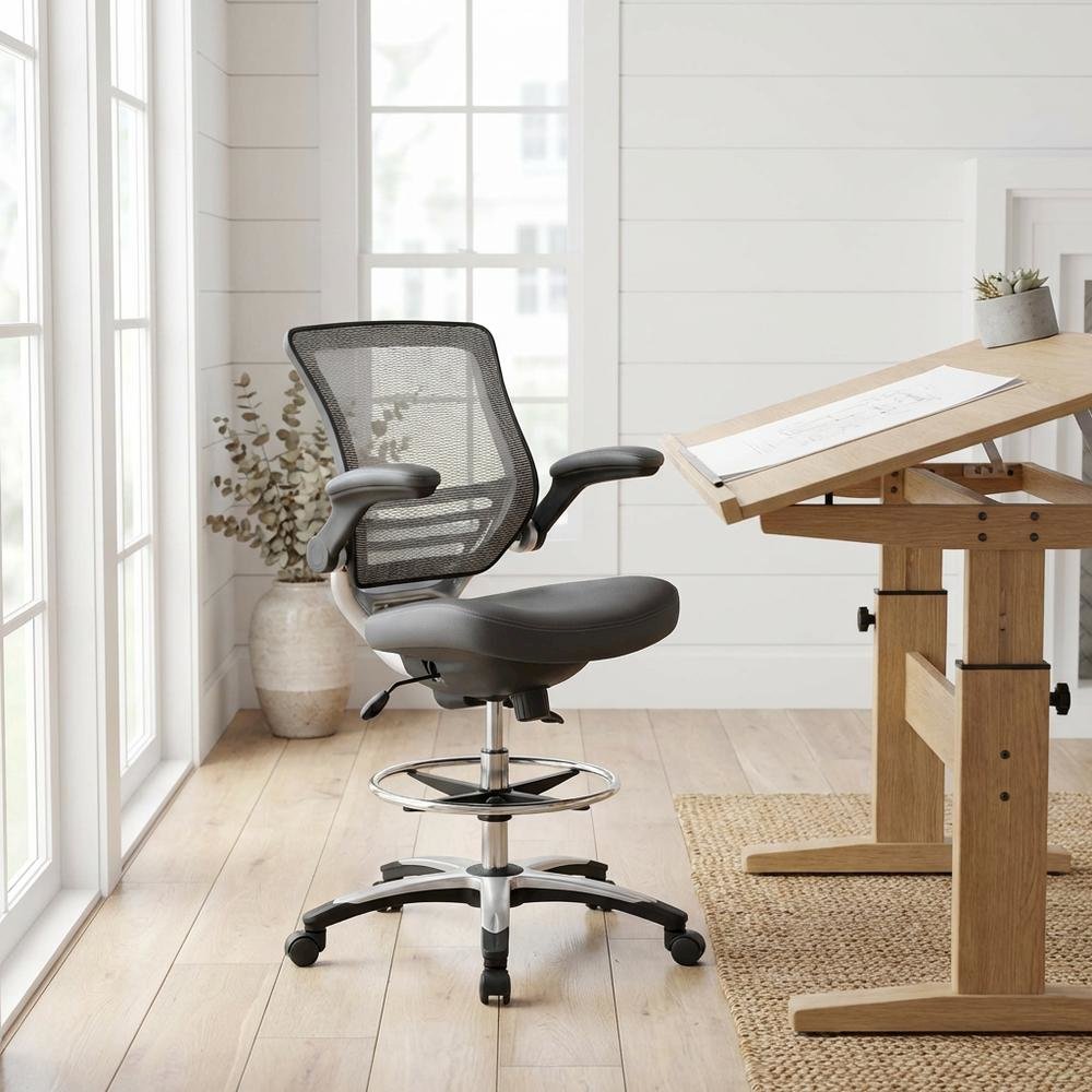 Plastic Task Drafting Chair with Armrests and Adjustable Height. Picture 2