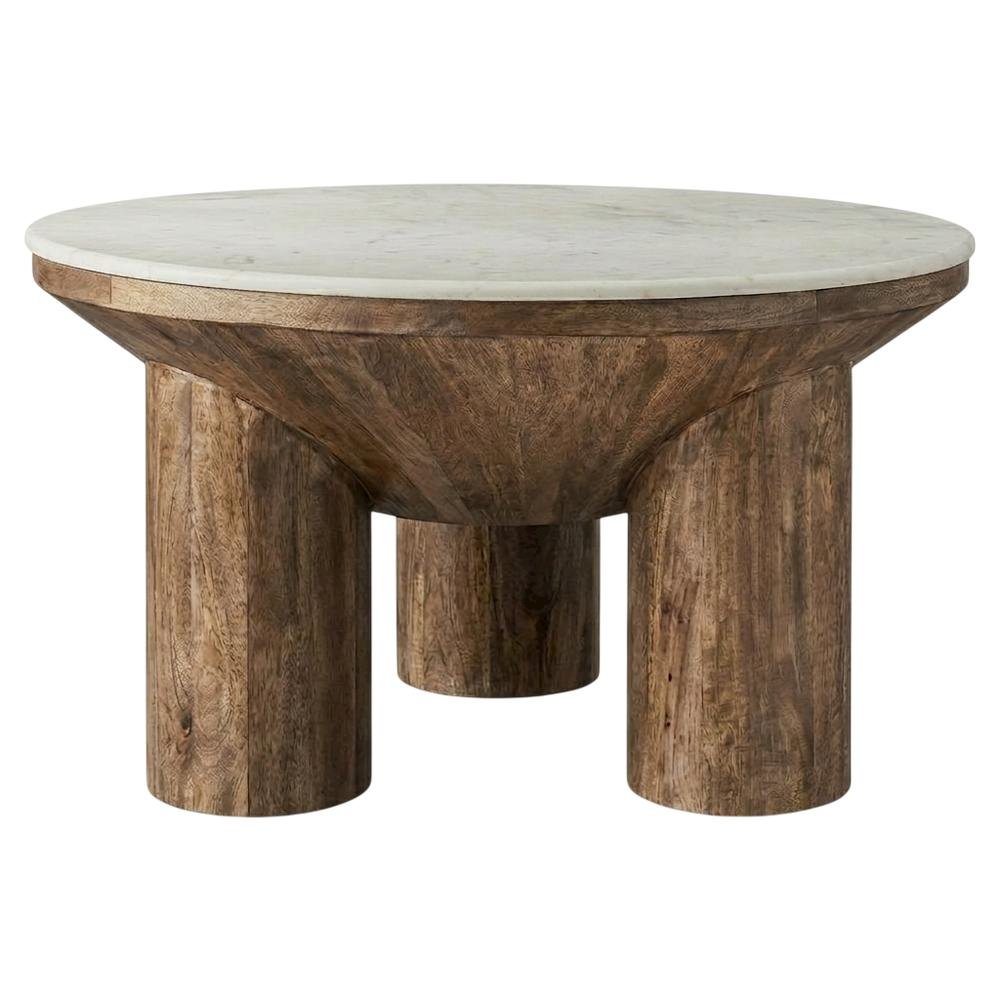 Wood Coffee Table with Marble Top, 33-Inch Round, Modern Design. Picture 1