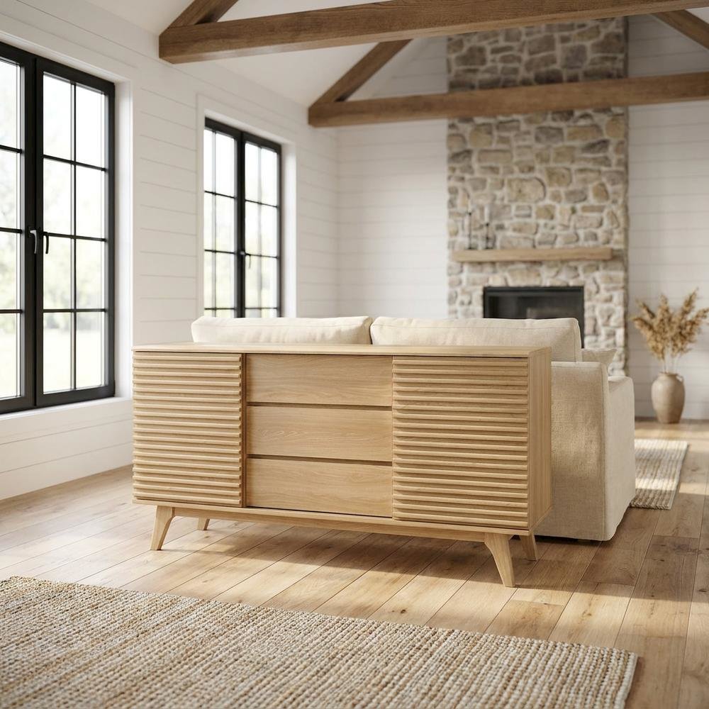 Wooden Sideboard Buffet Cabinet with Storage for Dining Room, Oak. Picture 2