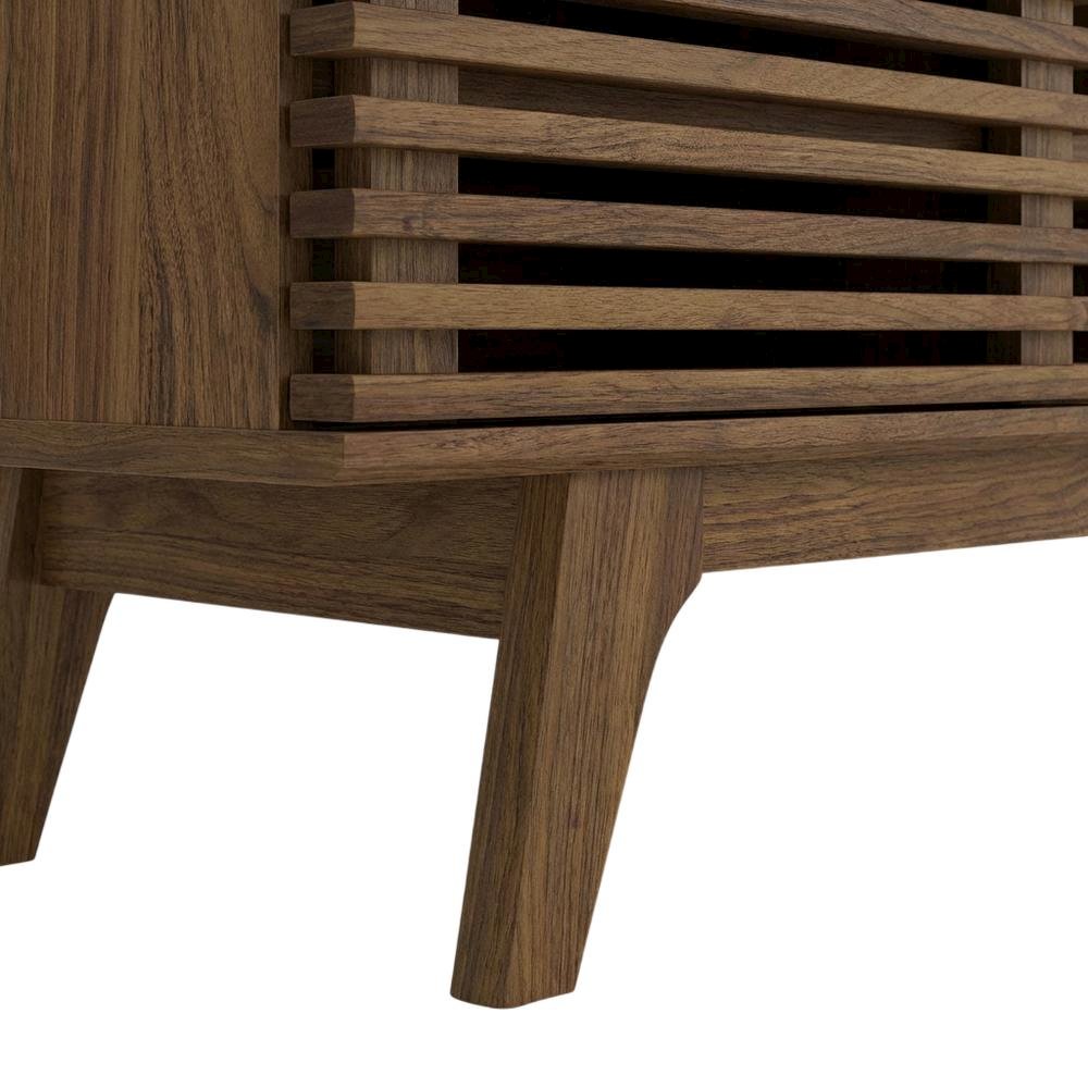 Brown wood entertainment center with spacious TV stand and sleek design. Picture 6