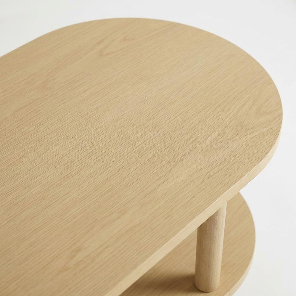 Brown wood TV stand with solid mango construction and oval design. Picture 5